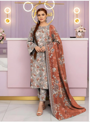 3 Pcs Women's Unstitched Printed Suit