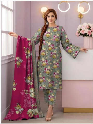 3 Pcs Women's Unstitched Printed Suit