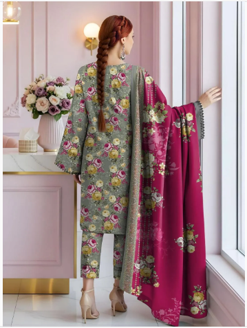 3 Pcs Women's Unstitched Printed Suit
