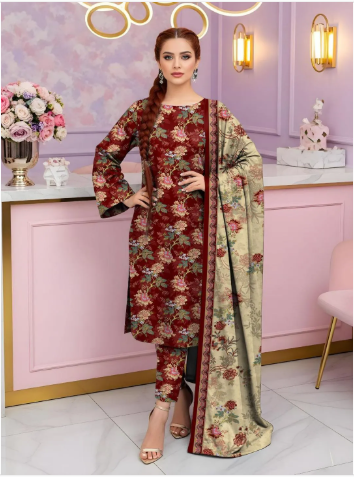 3 Pcs Women's Unstitched Printed Suit