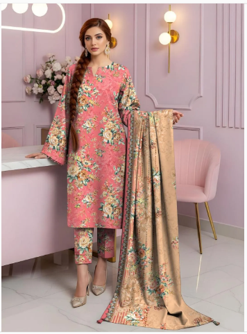 3 Pcs Women's Unstitched Printed Suit