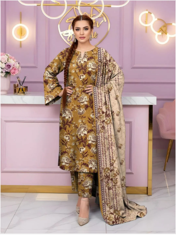 3 Pcs Women's Unstitched Printed Suit