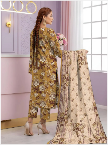 3 Pcs Women's Unstitched Printed Suit