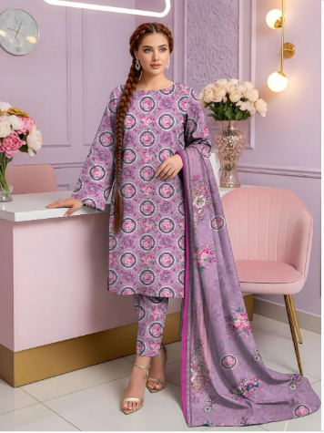 3 Pcs Women's Unstitched Printed Suit