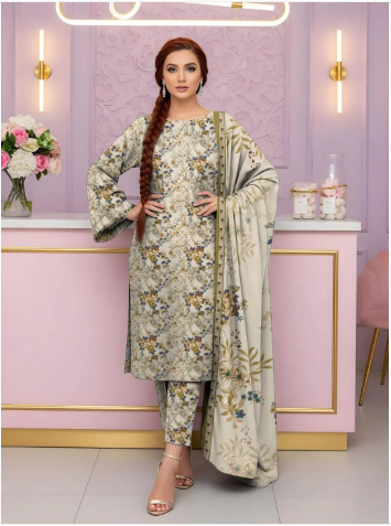 3 Pcs Women's Unstitched Printed Suit