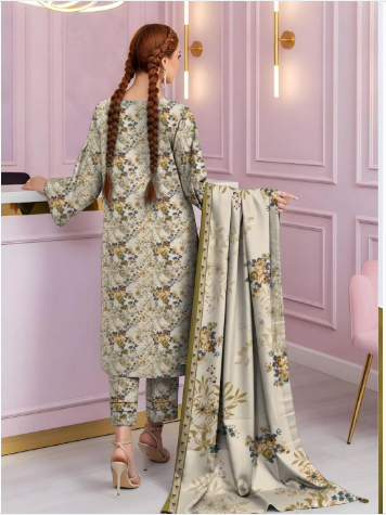 3 Pcs Women's Unstitched Printed Suit